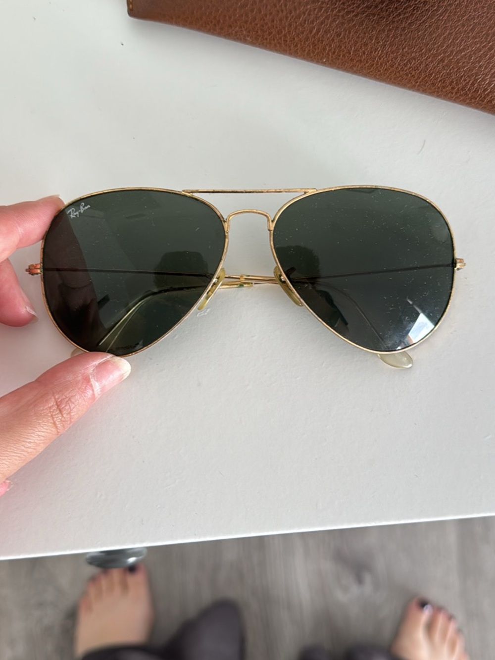 Ray-Ban Gold Aviator Sunglasses with Dark Green Lenses
